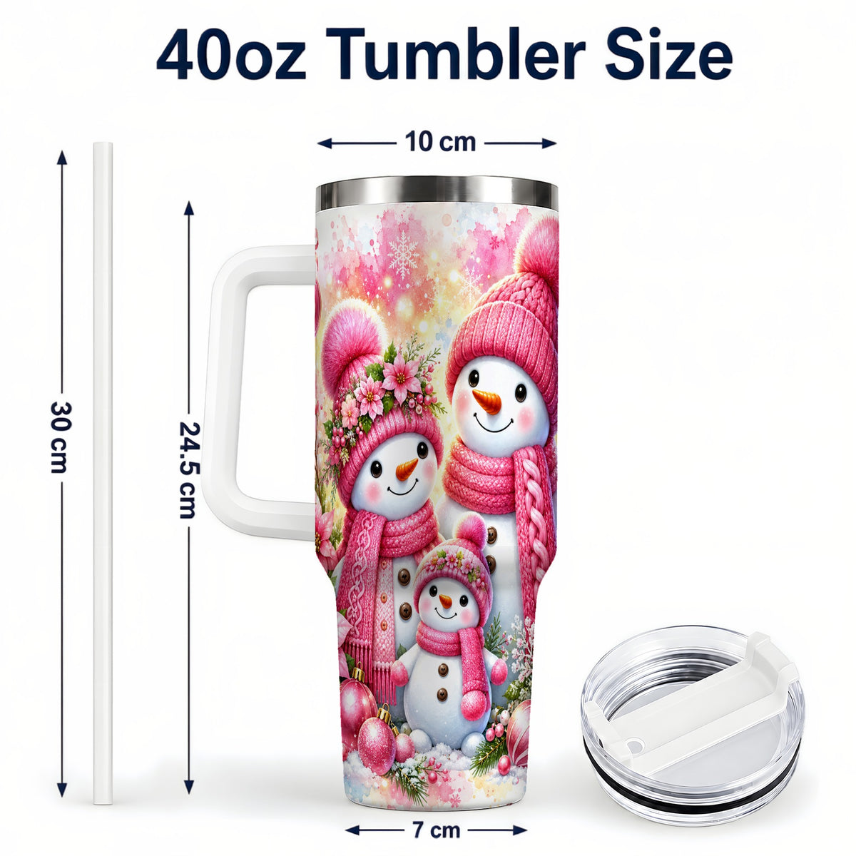 #pl[40oz|White] Christmas Snowman Family 40oz Tumbler with Handle, Holiday Travel Cup