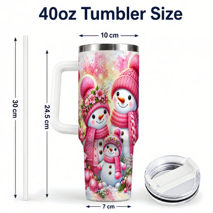 #pl[40oz|White] Christmas Snowman Family 40oz Tumbler with Handle, Holiday Travel Cup