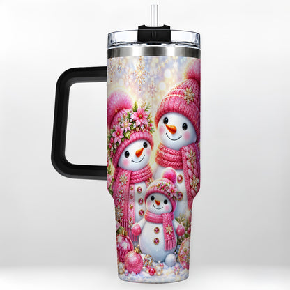 #pl[40oz|Black] Sparkling Snowman Family 40oz Tumbler with Handle, Winter Travel Cup