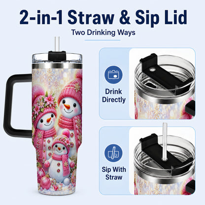 #pl[40oz|Black] Sparkling Snowman Family 40oz Tumbler with Handle, Winter Travel Cup