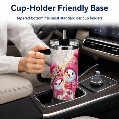 #pl[40oz|Black] Sparkling Snowman Family 40oz Tumbler with Handle, Winter Travel Cup