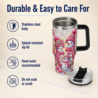 #pl[40oz|Black] Sparkling Snowman Family 40oz Tumbler with Handle, Winter Travel Cup