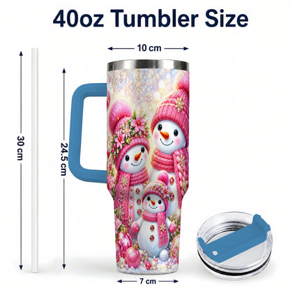 #pl[40oz|Blue] Sparkling Snowman Family 40oz Tumbler with Handle, Winter Travel Cup