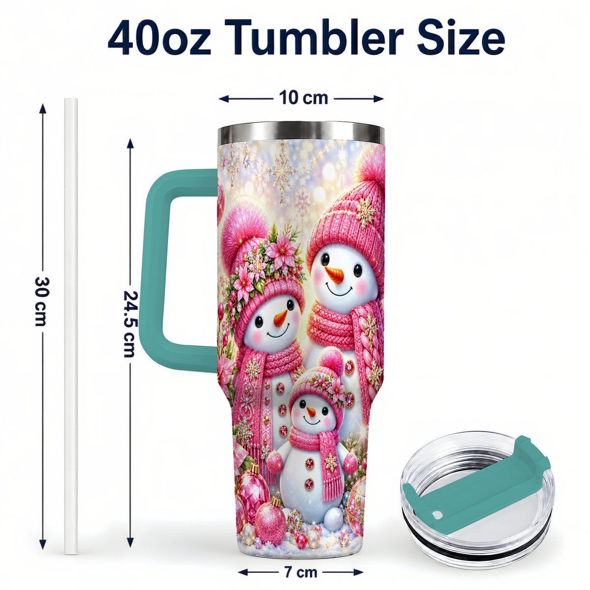 #pl[40oz|Green] Sparkling Snowman Family 40oz Tumbler with Handle, Winter Travel Cup