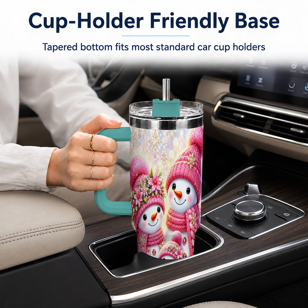 #pl[40oz|Green] Sparkling Snowman Family 40oz Tumbler with Handle, Winter Travel Cup