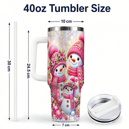 #pl[40oz|White] Sparkling Snowman Family 40oz Tumbler with Handle, Winter Travel Cup