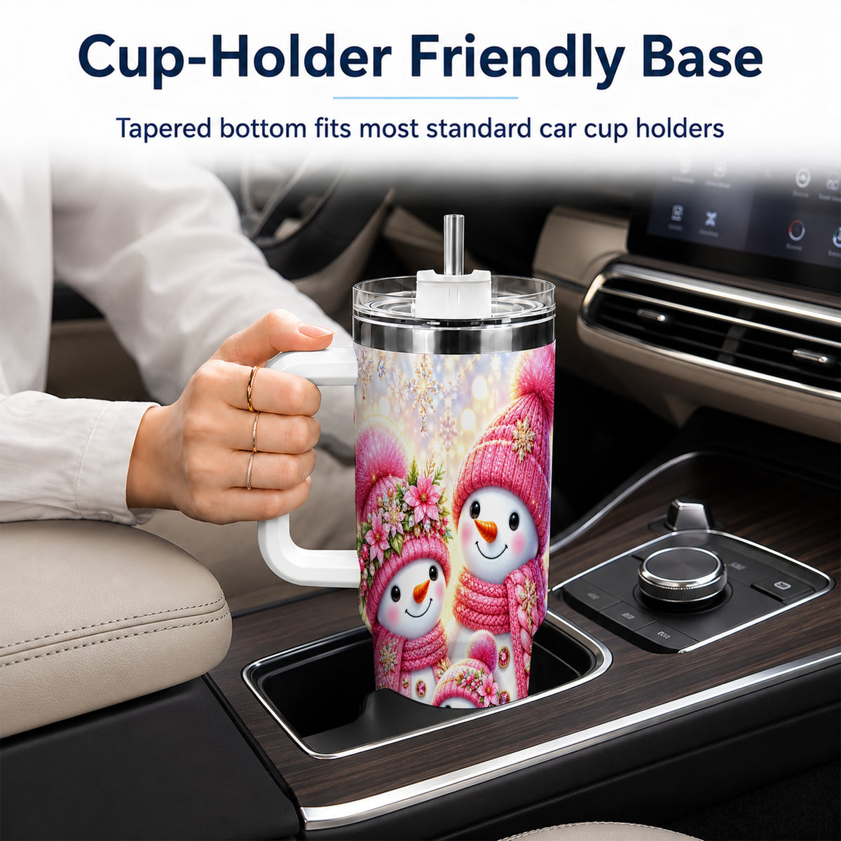 #pl[40oz|White] Sparkling Snowman Family 40oz Tumbler with Handle, Winter Travel Cup