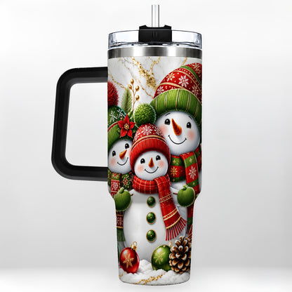 #pl[40oz|Black] Christmas Snowman Family 40oz Tumbler with Handle, Plaid Travel Cup
