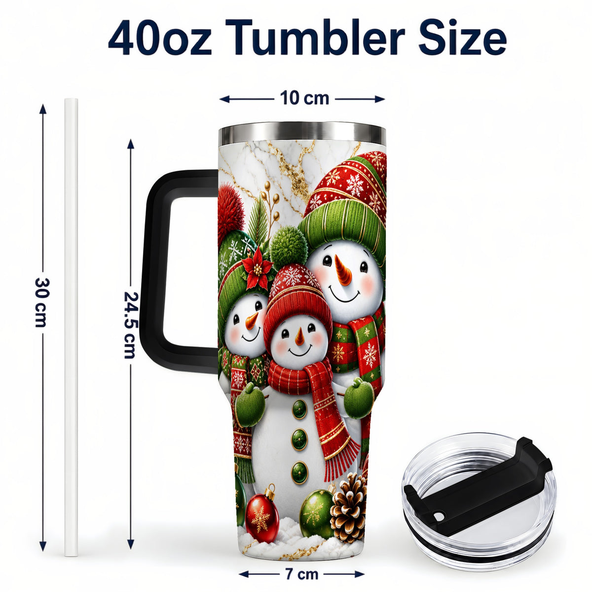 #pl[40oz|Black] Christmas Snowman Family 40oz Tumbler with Handle, Plaid Travel Cup