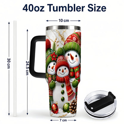 #pl[40oz|Black] Christmas Snowman Family 40oz Tumbler with Handle, Plaid Travel Cup