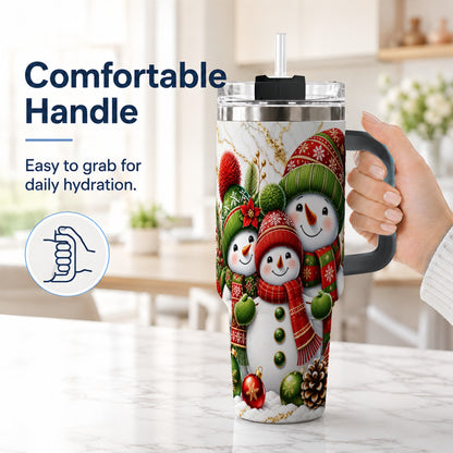 #pl[40oz|Black] Christmas Snowman Family 40oz Tumbler with Handle, Plaid Travel Cup