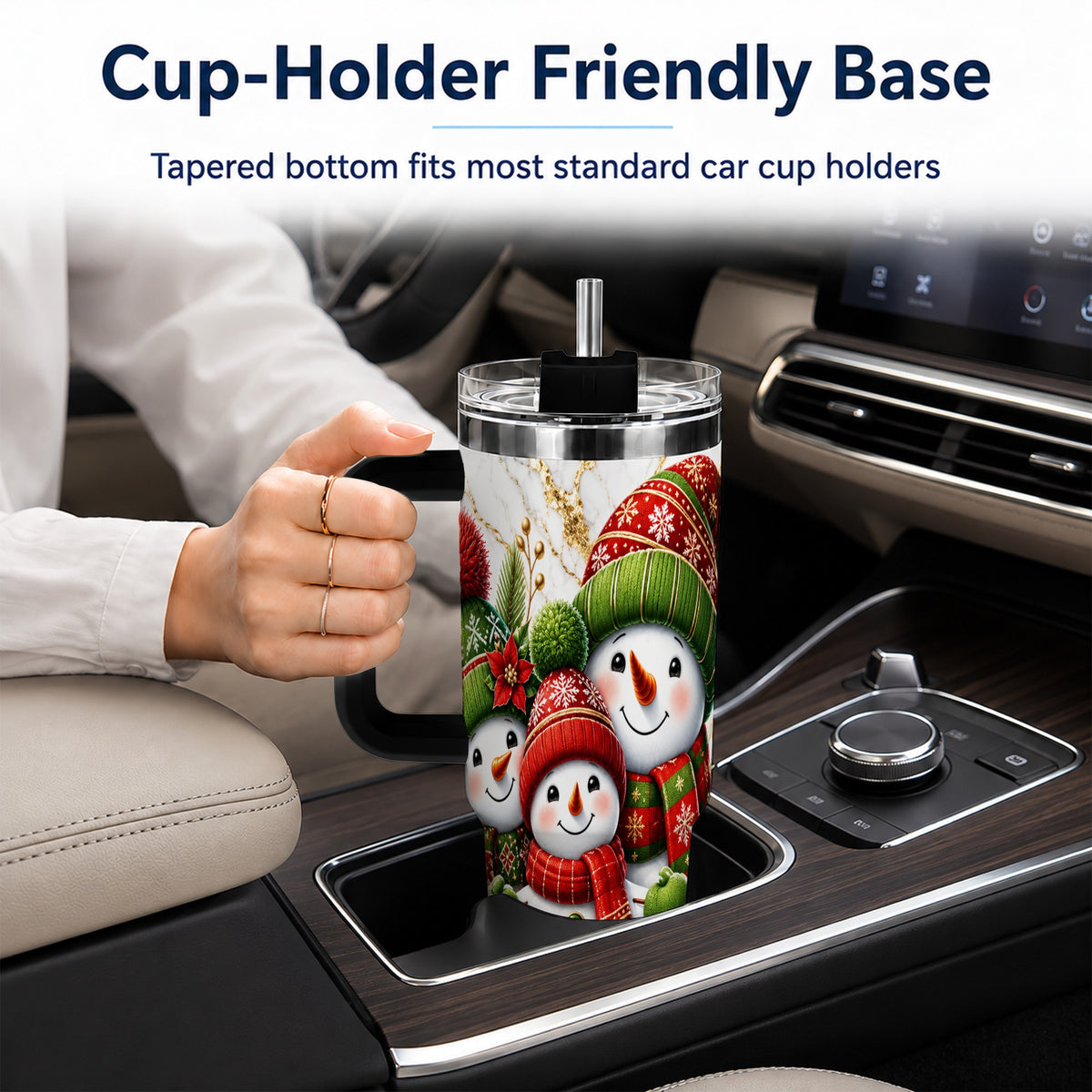 #pl[40oz|Black] Christmas Snowman Family 40oz Tumbler with Handle, Plaid Travel Cup