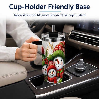#pl[40oz|Black] Christmas Snowman Family 40oz Tumbler with Handle, Plaid Travel Cup