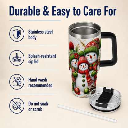 #pl[40oz|Black] Christmas Snowman Family 40oz Tumbler with Handle, Plaid Travel Cup