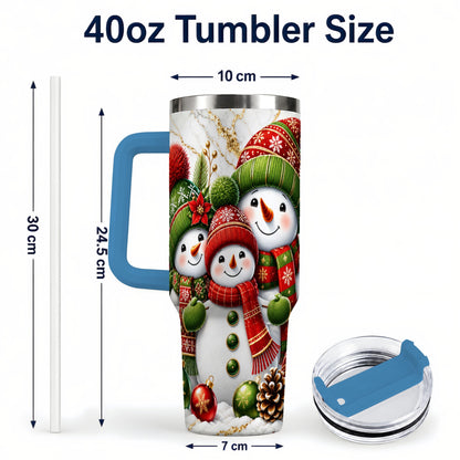 #pl[40oz|Blue] Christmas Snowman Family 40oz Tumbler with Handle, Plaid Travel Cup
