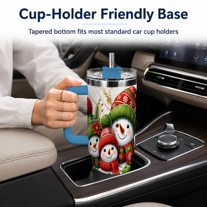 #pl[40oz|Blue] Christmas Snowman Family 40oz Tumbler with Handle, Plaid Travel Cup
