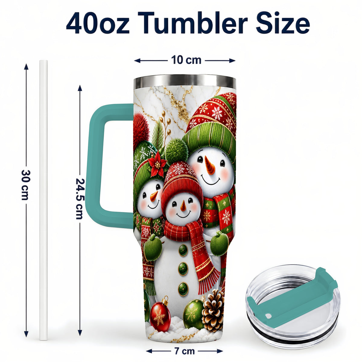 #pl[40oz|Green] Christmas Snowman Family 40oz Tumbler with Handle, Plaid Travel Cup
