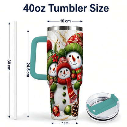 #pl[40oz|Green] Christmas Snowman Family 40oz Tumbler with Handle, Plaid Travel Cup