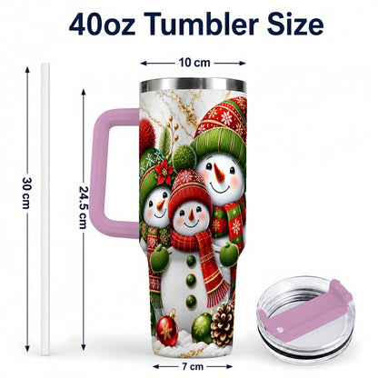 #pl[40oz|Pink] Christmas Snowman Family 40oz Tumbler with Handle, Plaid Travel Cup