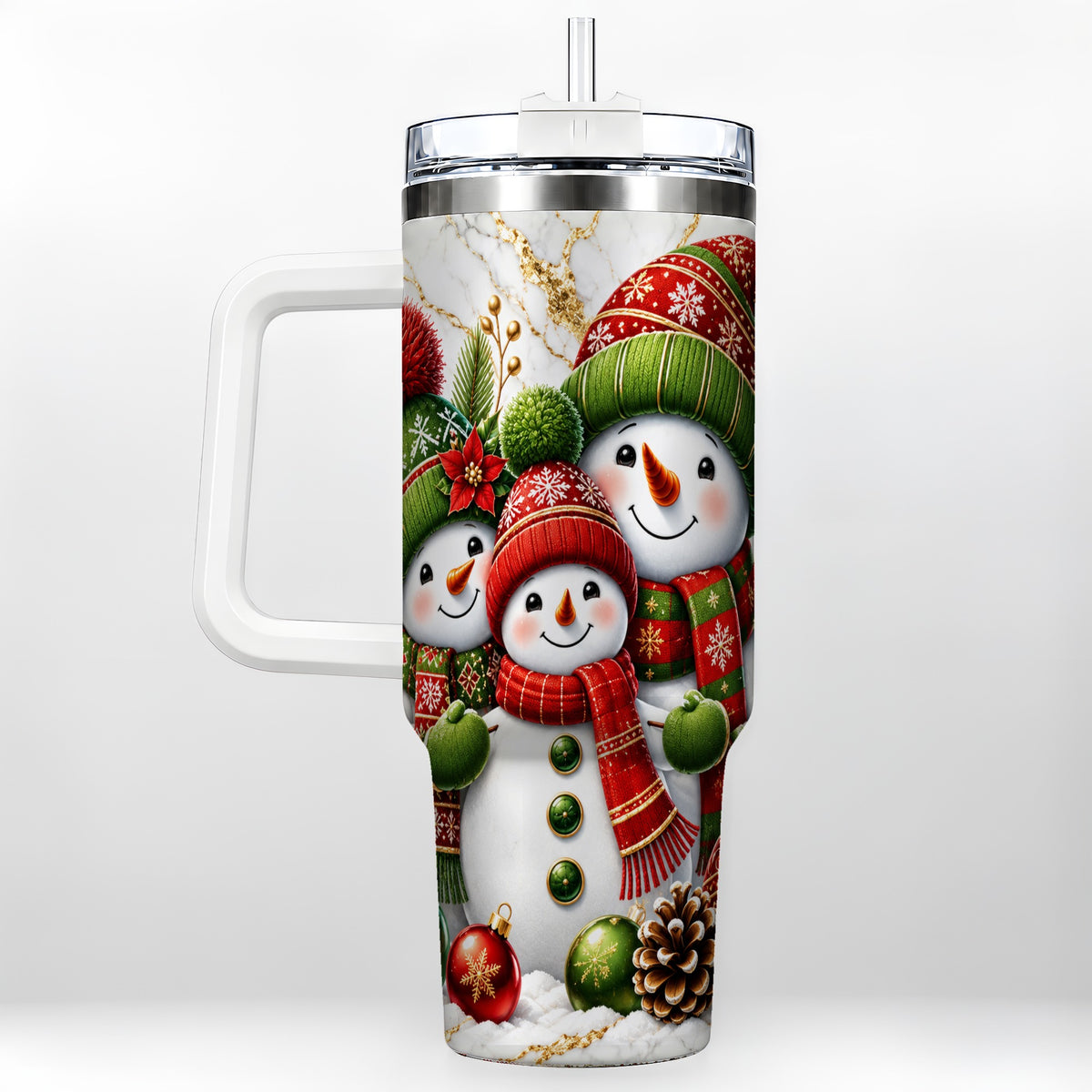 Christmas Snowman Family 40oz Tumbler with Handle, Plaid Travel Cup