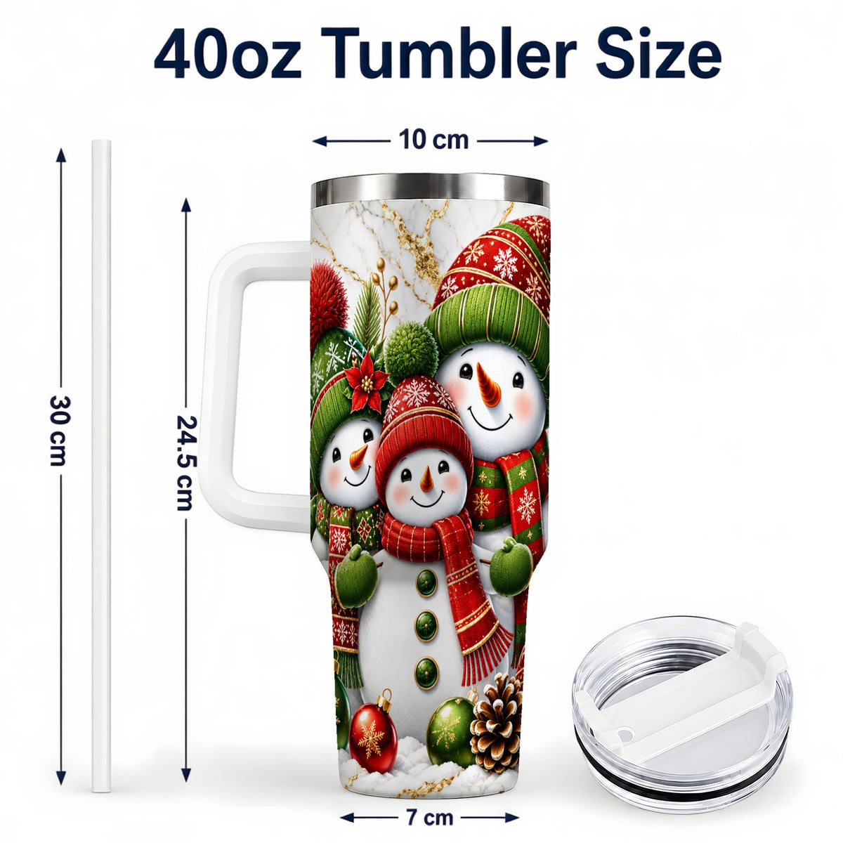 #pl[40oz|White] Christmas Snowman Family 40oz Tumbler with Handle, Plaid Travel Cup