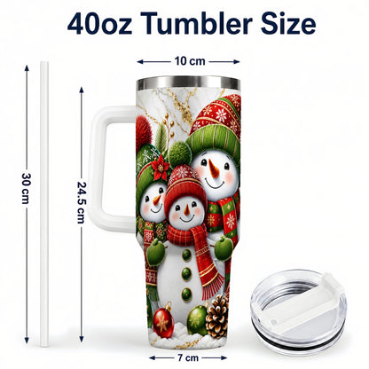 #pl[40oz|White] Christmas Snowman Family 40oz Tumbler with Handle, Plaid Travel Cup