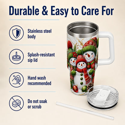 #pl[40oz|White] Christmas Snowman Family 40oz Tumbler with Handle, Plaid Travel Cup