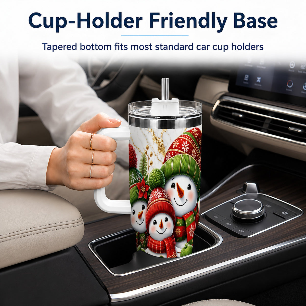 #pl[40oz|White] Christmas Snowman Family 40oz Tumbler with Handle, Plaid Travel Cup