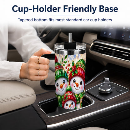 #pl[40oz|Black] Jeweled Snowman Family 40oz Tumbler with Handle, Christmas Travel Cup