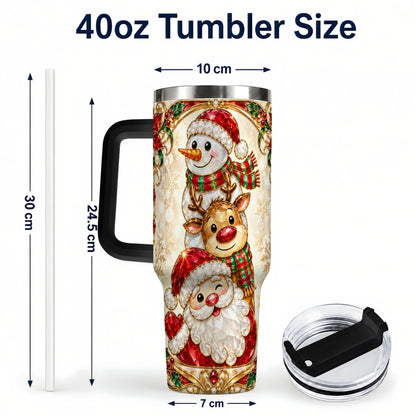 #pl[40oz|Black] Santa Reindeer Snowman 40oz Tumbler with Handle, Holiday Travel Cup