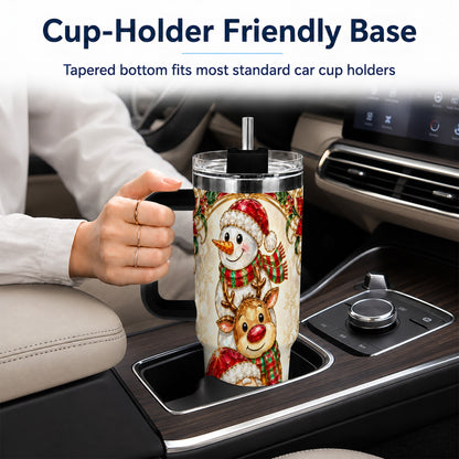 #pl[40oz|Black] Santa Reindeer Snowman 40oz Tumbler with Handle, Holiday Travel Cup