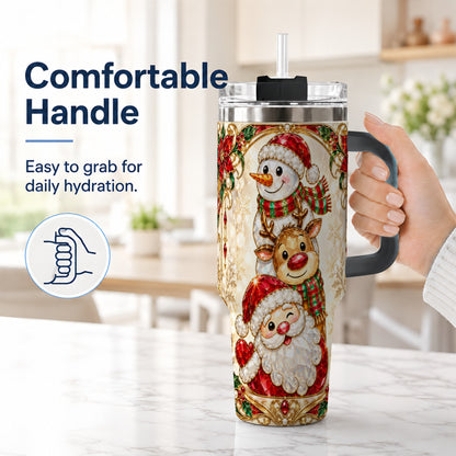 #pl[40oz|Black] Santa Reindeer Snowman 40oz Tumbler with Handle, Holiday Travel Cup