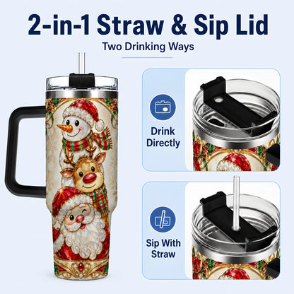 #pl[40oz|Black] Santa Reindeer Snowman 40oz Tumbler with Handle, Holiday Travel Cup