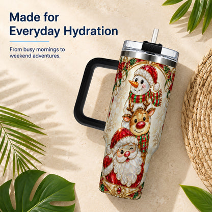 #pl[40oz|Black] Santa Reindeer Snowman 40oz Tumbler with Handle, Holiday Travel Cup