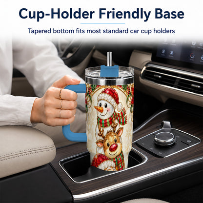 #pl[40oz|Blue] Santa Reindeer Snowman 40oz Tumbler with Handle, Holiday Travel Cup