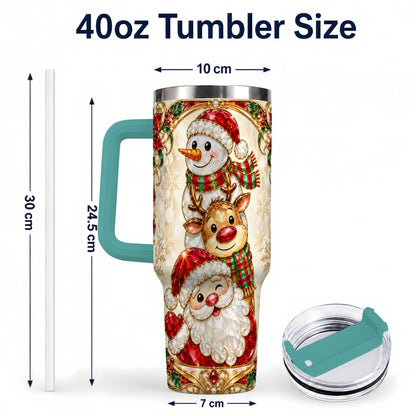 #pl[40oz|Green] Santa Reindeer Snowman 40oz Tumbler with Handle, Holiday Travel Cup
