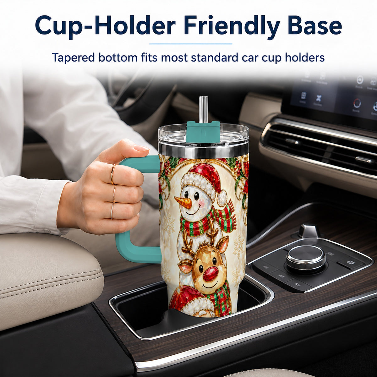#pl[40oz|Green] Santa Reindeer Snowman 40oz Tumbler with Handle, Holiday Travel Cup