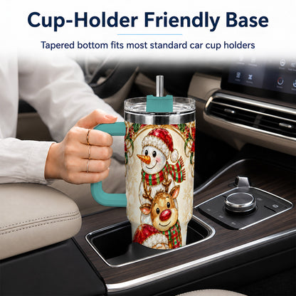 #pl[40oz|Green] Santa Reindeer Snowman 40oz Tumbler with Handle, Holiday Travel Cup