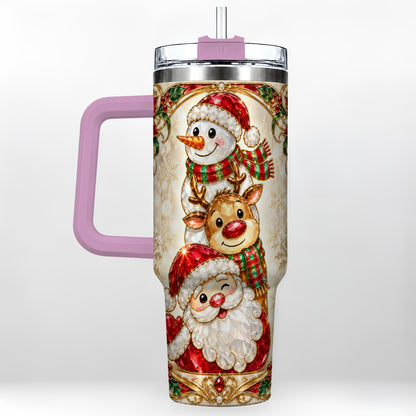 #pl[40oz|Pink] Santa Reindeer Snowman 40oz Tumbler with Handle, Holiday Travel Cup