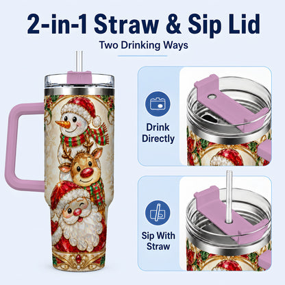 #pl[40oz|Pink] Santa Reindeer Snowman 40oz Tumbler with Handle, Holiday Travel Cup