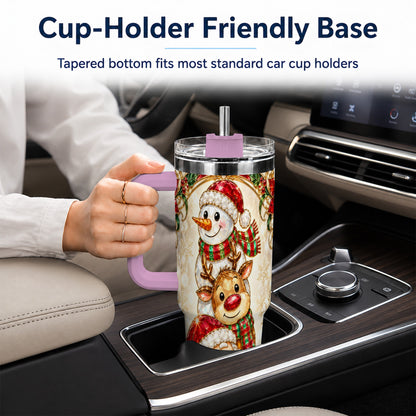 #pl[40oz|Pink] Santa Reindeer Snowman 40oz Tumbler with Handle, Holiday Travel Cup