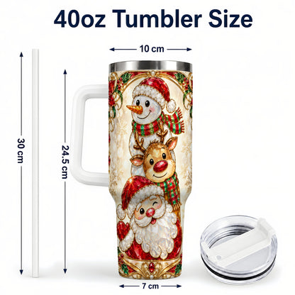 #pl[40oz|White] Santa Reindeer Snowman 40oz Tumbler with Handle, Holiday Travel Cup