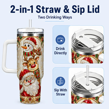#pl[40oz|White] Santa Reindeer Snowman 40oz Tumbler with Handle, Holiday Travel Cup