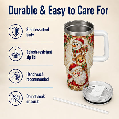 #pl[40oz|White] Santa Reindeer Snowman 40oz Tumbler with Handle, Holiday Travel Cup
