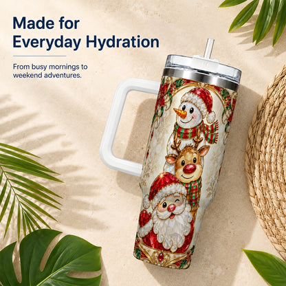 #pl[40oz|White] Santa Reindeer Snowman 40oz Tumbler with Handle, Holiday Travel Cup