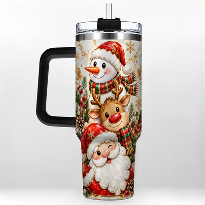 #pl[40oz|Black] Santa Reindeer Snowman 40oz Tumbler with Handle, Holiday Travel Cup