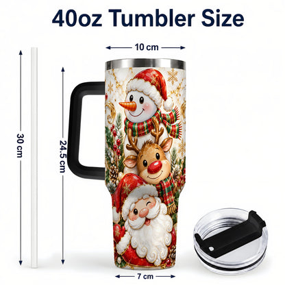 #pl[40oz|Black] Santa Reindeer Snowman 40oz Tumbler with Handle, Holiday Travel Cup