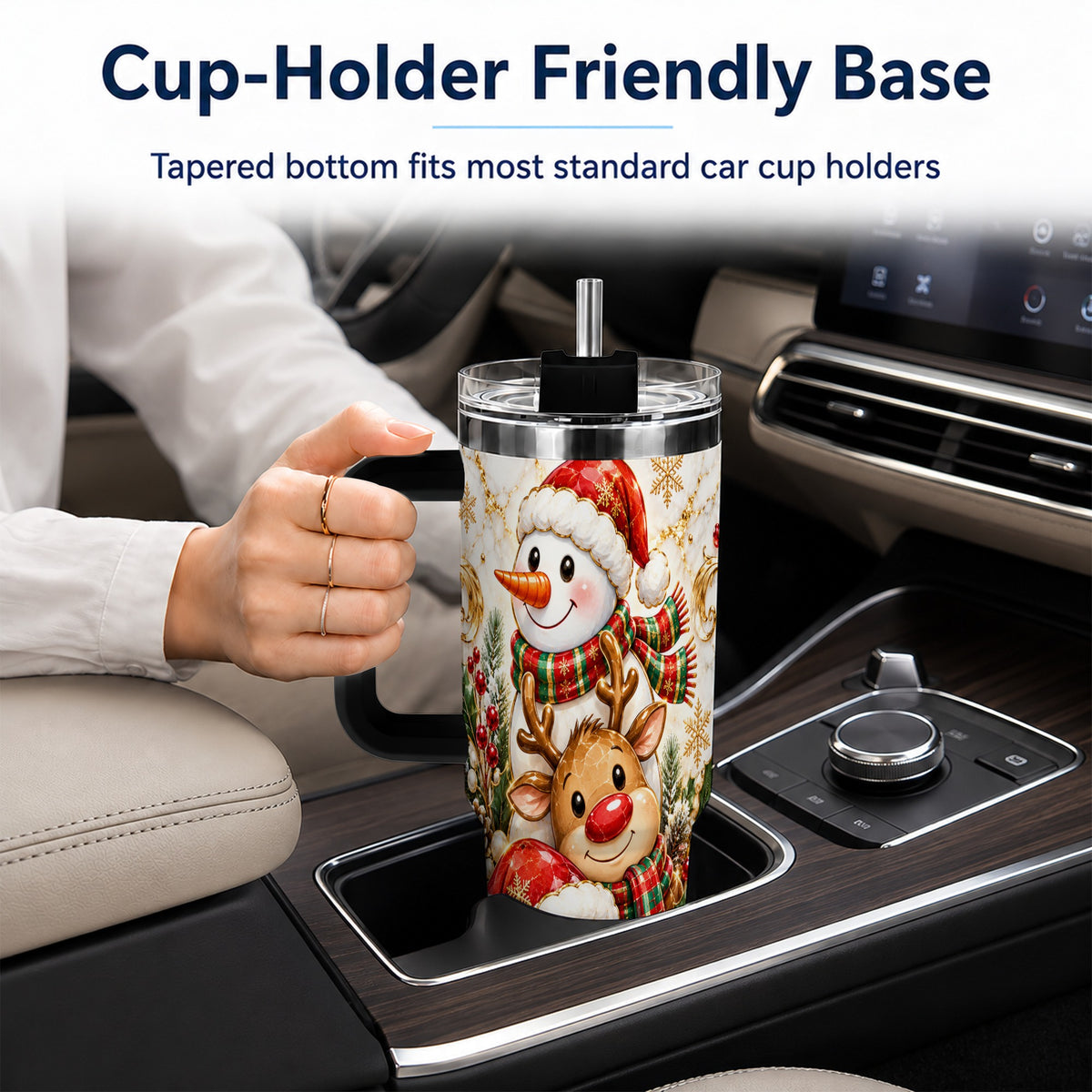 #pl[40oz|Black] Santa Reindeer Snowman 40oz Tumbler with Handle, Holiday Travel Cup