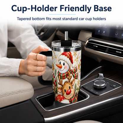 #pl[40oz|Black] Santa Reindeer Snowman 40oz Tumbler with Handle, Holiday Travel Cup