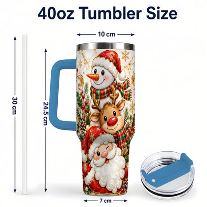 #pl[40oz|Blue] Santa Reindeer Snowman 40oz Tumbler with Handle, Holiday Travel Cup